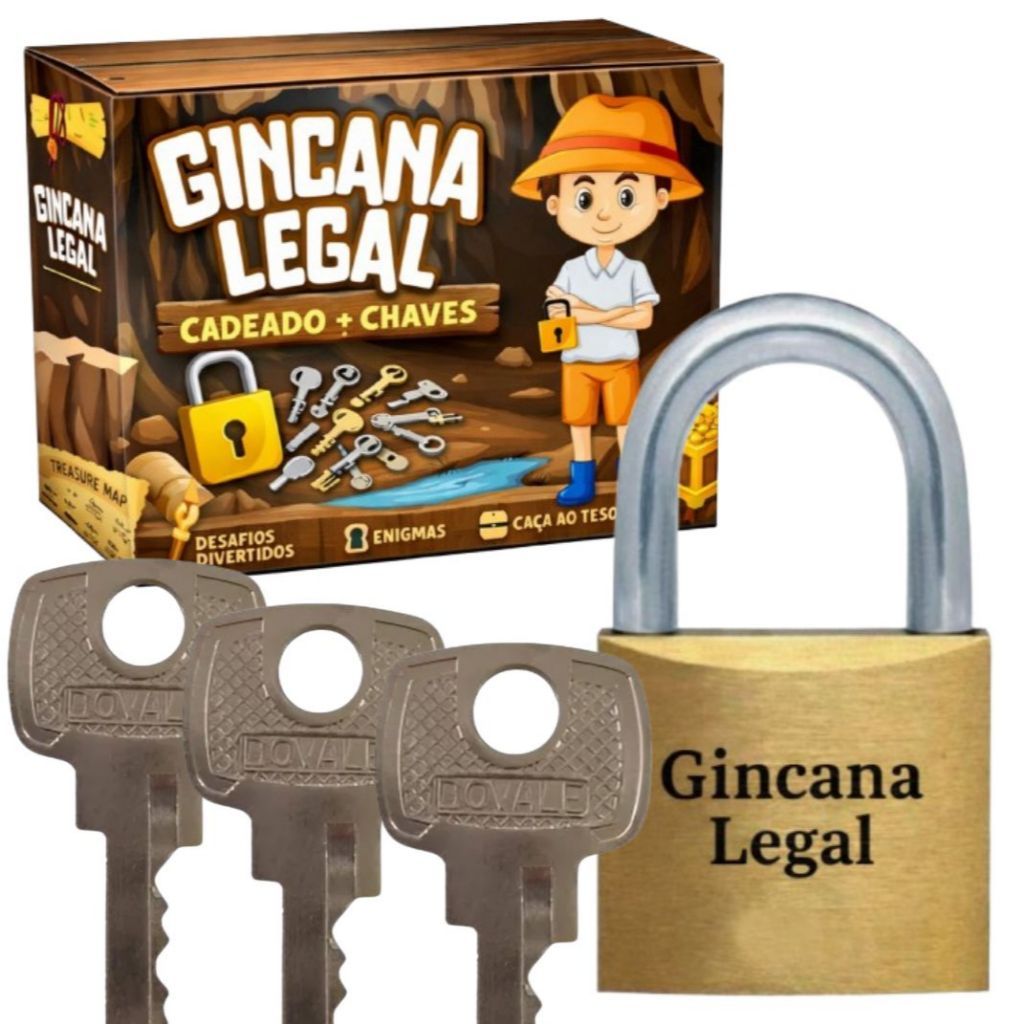 GINCANA LEGAL - Desafio Das Chaves Kit Cadeado E 24 Chaves Gincanas Festas Dourado