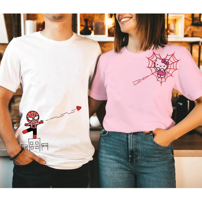 kit camiseta casal homem aranha e hello kitty , presente criativo namorado, dia dos namorados blusa plus size