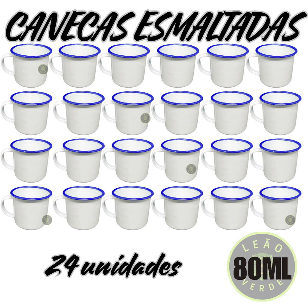 Caneca Esmaltada Retro Antiga Branca 80ml 24 Unidades Agata Presente Natal