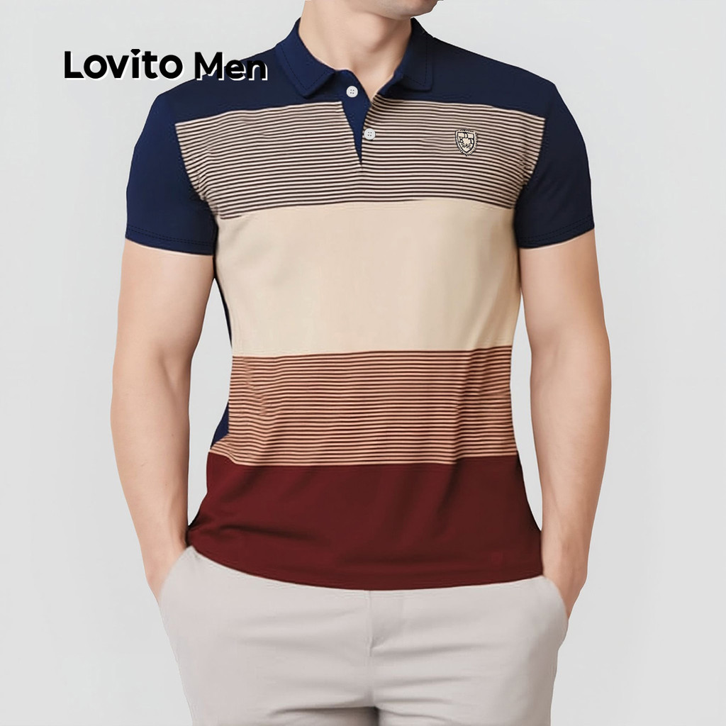 Lovito Men Camisa Polo Casual de Cor em Bloco com Botões para Primavera/verão para Homens LNE118085 em Oferta na Shopee