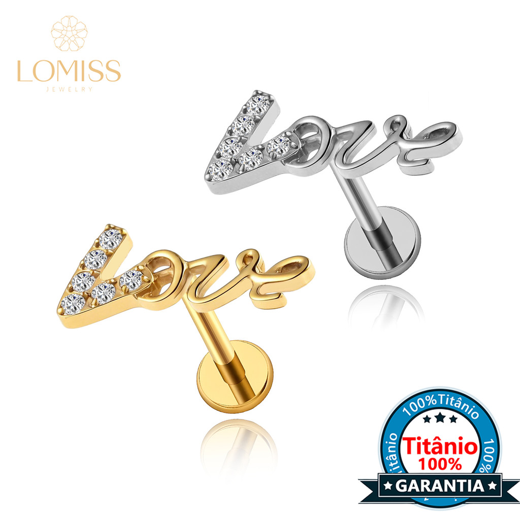 Piercing Orelha Labret Titânio Zircônias Cravejado LOVE Helix Tragus Conch Boca Nariz Daith em Oferta na Shopee