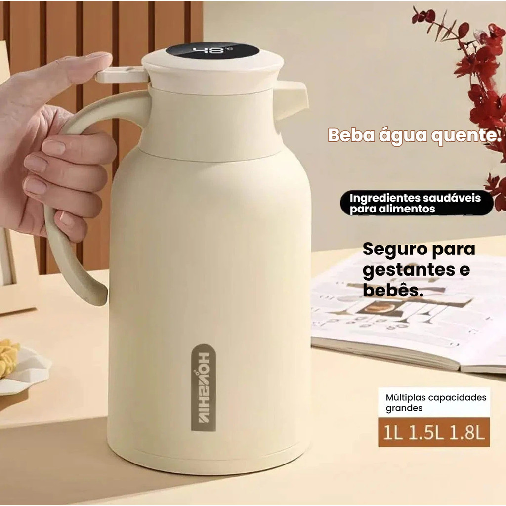 Garrafa Térmica 1L com Termômetro Digital na Tampa – Elegância, Precisão e Longa Conservação em Oferta na Shopee