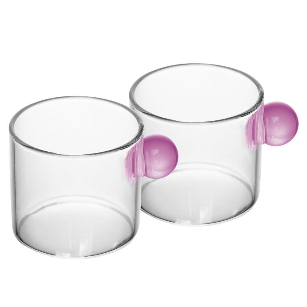 2 Xícara de Café Wolff com Alça Esfera Rosa 95ml Vidro