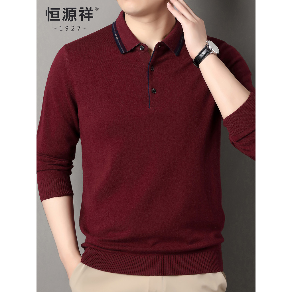 Hengyuanxiang novo estilo camisola masculina inverno engrossado ano novo vermelho pai lapela Cashmere camisola masculina