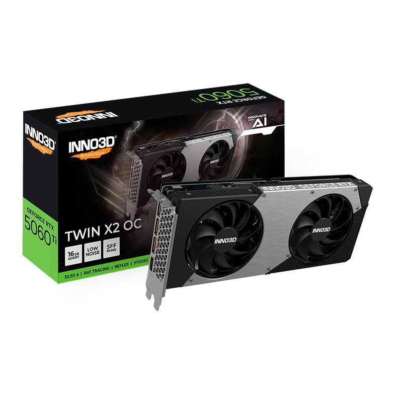 Placa de Video INNO3D GeForce RTX 5060 Ti Twin X2 OC, 16GB, GDDR7, 128-bit, N506T2-16D7X-191073N