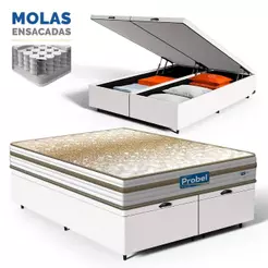 Cama Box Baú com Colchão de Molas Ensacadas Double Face Pillow Euro Alfa Probel Queen 158cm