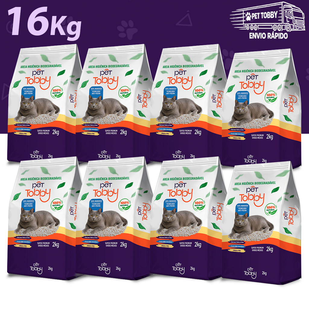 Areia Higiênica Para Gato de Mandioca 8 12 16kg Pet Tobby Biodegradável Areia de Gato Sustentável