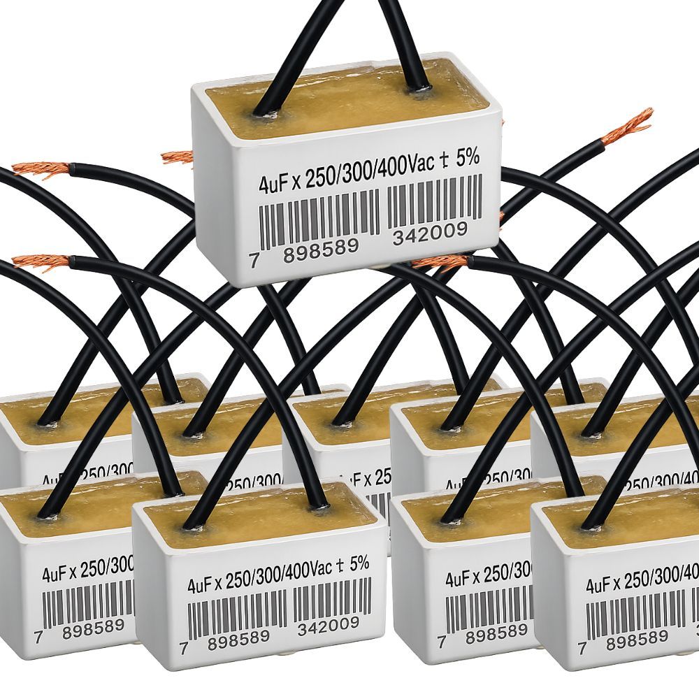 KIT 10 CAPACITOR 2 FIOS QUADRADO 4UF X 250/400V TRI