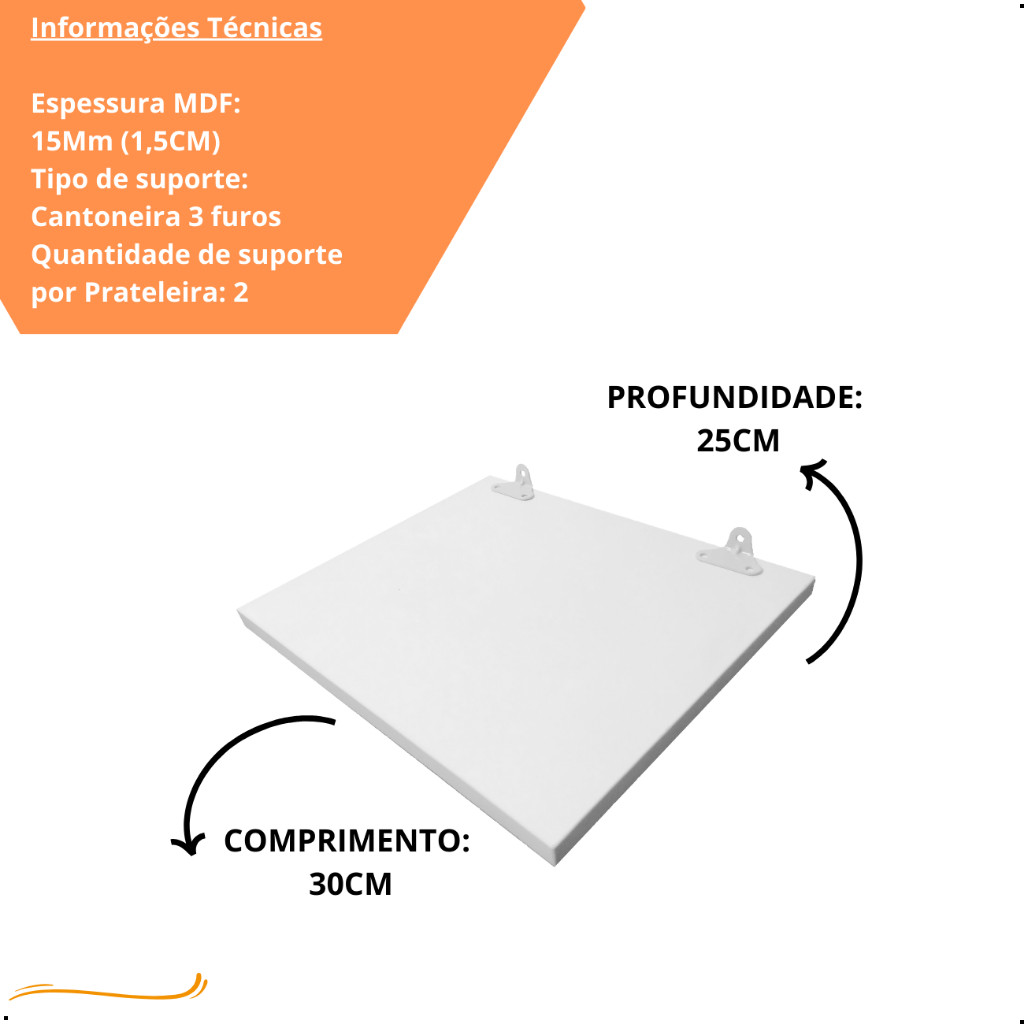 1 Prateleira Branca 30X25 Com Suporte Flutuante Mdf  Organizadora Decoração Cozinha Quarto Banheiro
