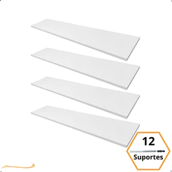 Kit 4 Prateleira Branca 100X20 + Suporte Flutuante Mdf Organizadora Decoração Cozinha Banheiro Sala