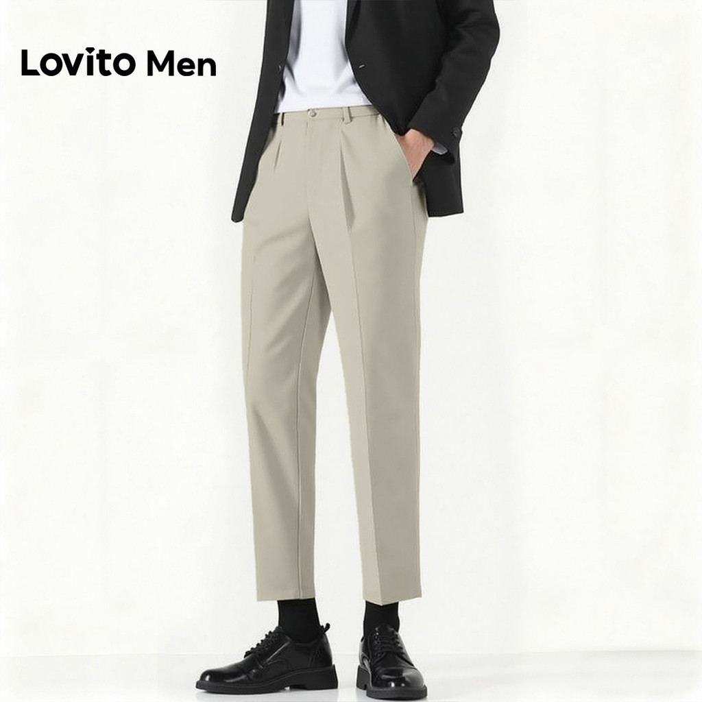 Lovito Men Calça Casual de Terno com Bolso, Calça de Terno Bege para Homens LNE131081 em Oferta na Shopee