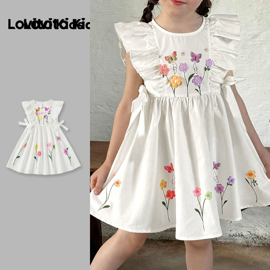 Lovito Kids Vestido Fofo com Babados para Primavera/verão Vestido Branco para menina L162LD201 em Oferta na Shopee