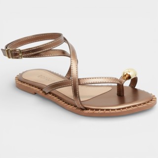 Rasteira Cia do Porto Amarração Detalhes Feminina - Bronze em Oferta na Shopee