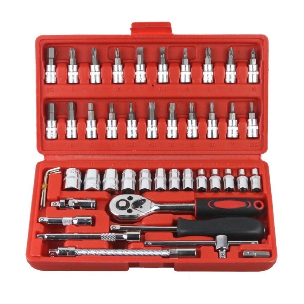 Kit De Ferramentas 46 Peças Jogo De Soquetes Chave Catraca Reversível  Com Maleta Jogo De Ferramentas Completo