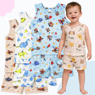 Kit 3 Pijamas Infantis Regatas e Shorts Estampados Menino Menina Bebe 100% Algodão Verão 1 a 3 Anos