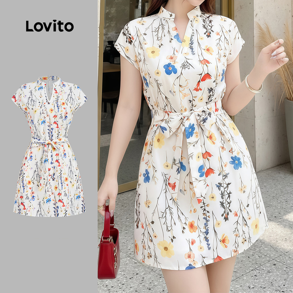 Lovito  Vestido Boho com Cinto e Estampa Vestido de Primavera/verão para mulheres L177ED1063 em Oferta na Shopee