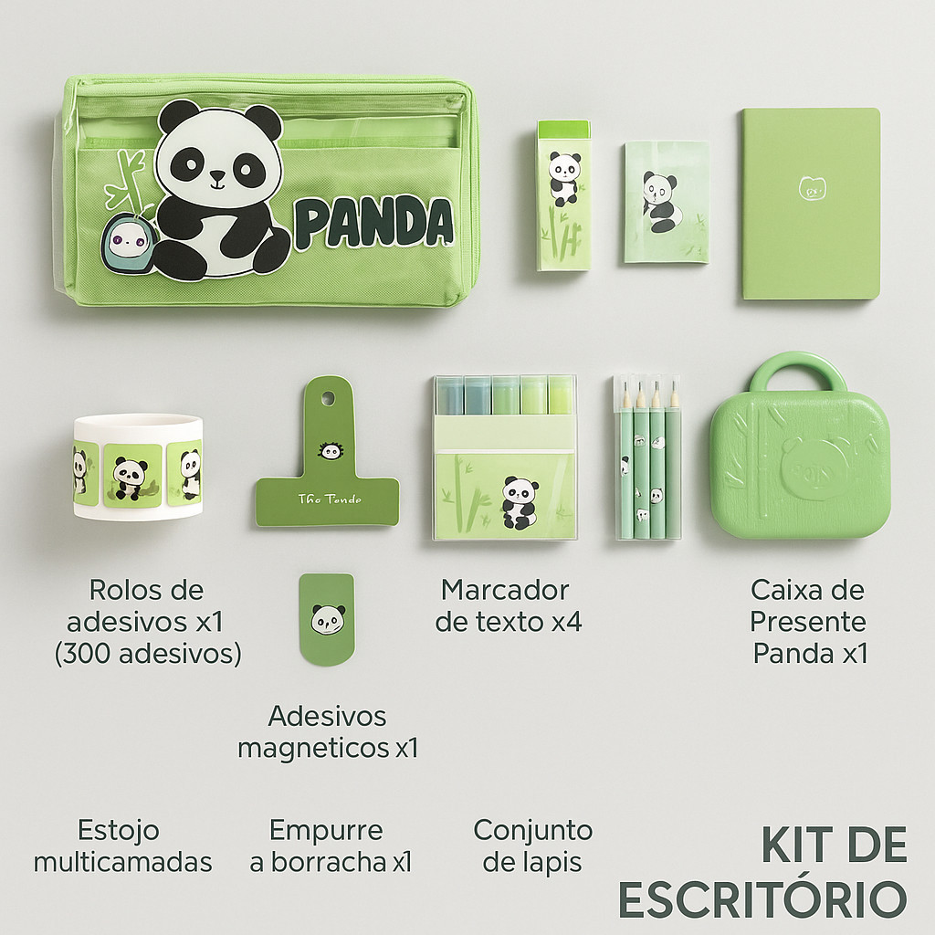 Kit de Escritório Escolar Panda Kids 12 em 1 – OIA-8282