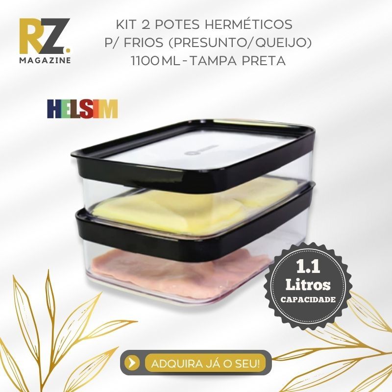 Kit 2 Potes Herméticos para Frios Empilháveis com Tampa Preta Helsim em Oferta na Shopee