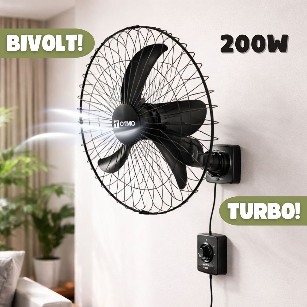 Ventilador de parede 200W Bivolt 3 pas potente 60cm Turbo silencioso 1 Ano de garantia