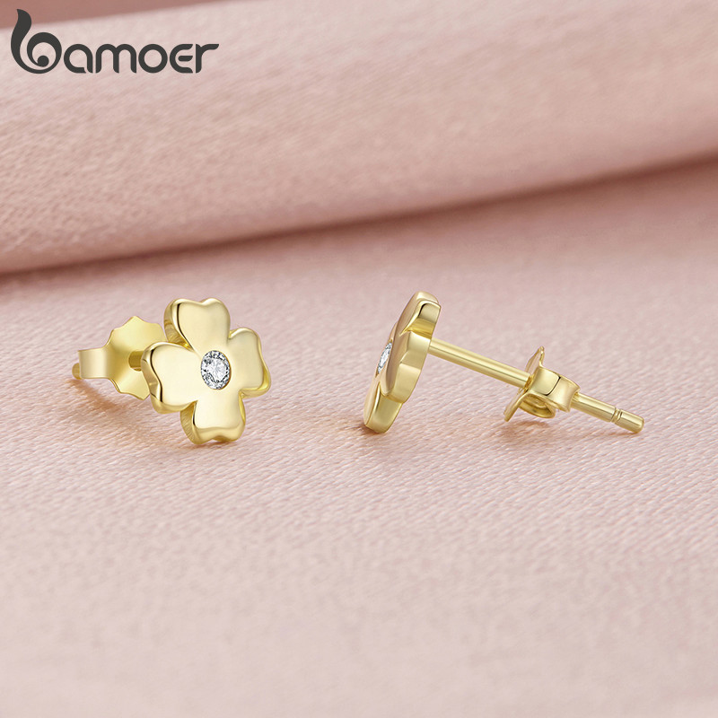 Brincos Bamoer Trevo Dourado De Quatro Folhas Para Mulheres Meninas Joias Da Moda — imagem 2 de 2