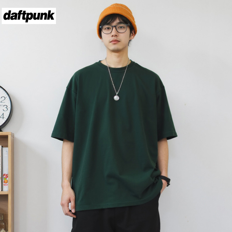 Verão pesado solto cor sólida básico de manga curta camiseta oversize versão larga camisa de fundo das mulheres dos home