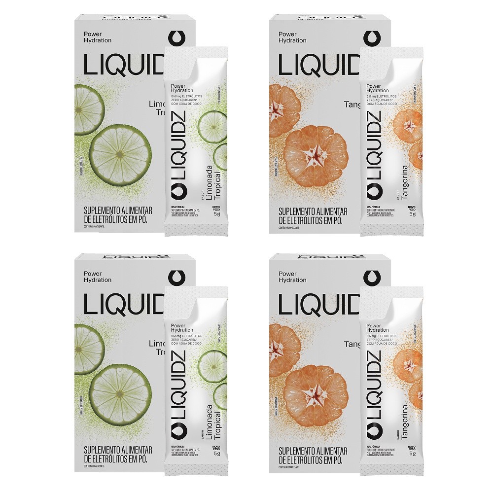 Kit Limonada | Tangerina LIQUIDZ® - Eletrólitos Zero Açúcares - 4 Caixas - 24 sachês
