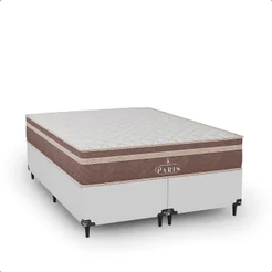 Cama Box Casal Bipartido Couro Branco + Colchão Paris Molas Ensacadas Marrom - e-Shop Casa