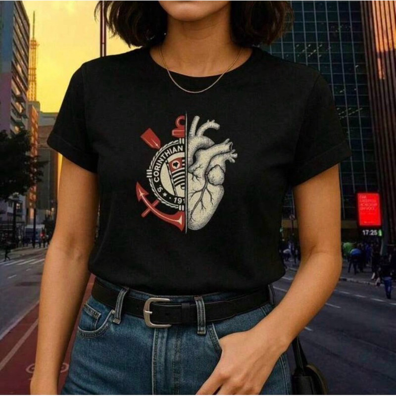 Camisa Camiseta Feminina Corinthians Coração time 100% Algodão