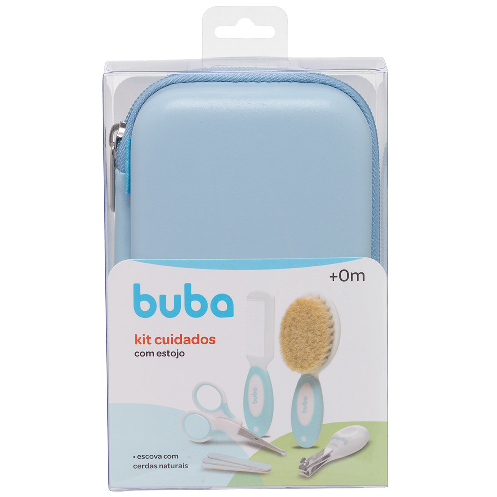 Kit Higiene Cuidados Bebê C/Estojo Tesoura Pente Azul Buba