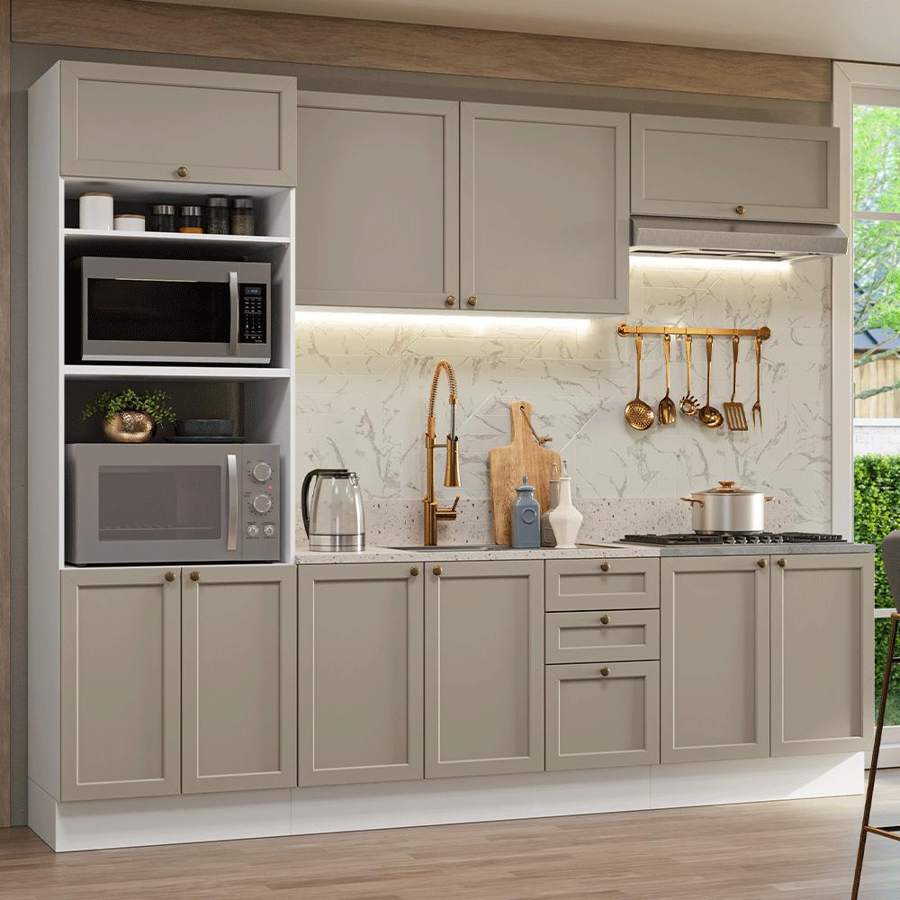 Armário de Cozinha Completa 270 cm Branco/Crema Vik Madesa 01