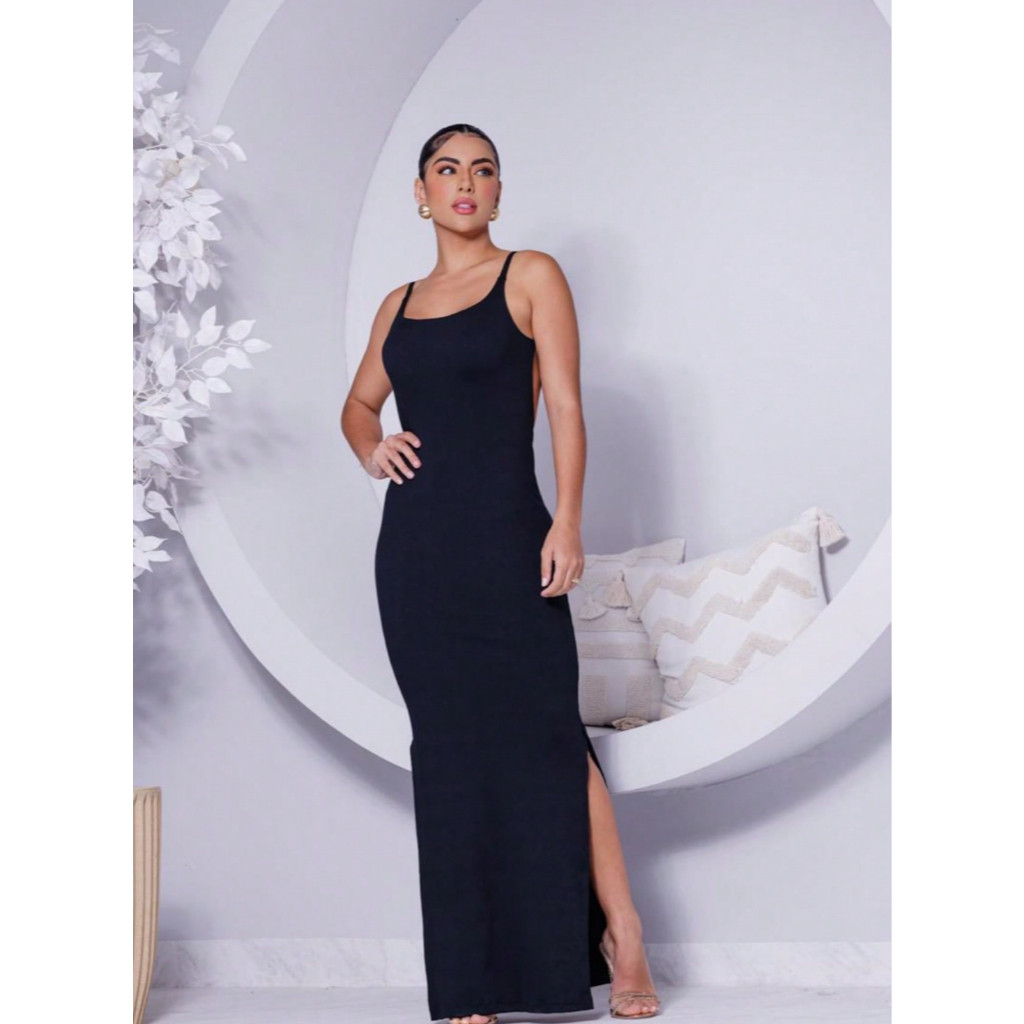 Vestido Longo Feminino Costa Nua com Fendas Laterais | Alça Fina | Sensual e Elegante | Amplyco