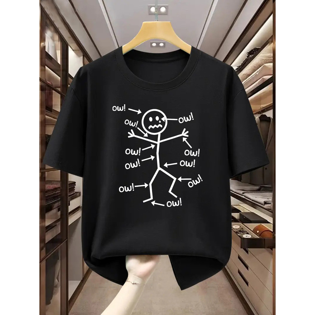 Camiseta 2026 Confortáveis Camiseta Plus Size Masculina Figura Palito Dor Ow Estampa Divertida Confortável Estilosa Verã