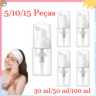5/10/15 Peças Frasco Pump Espumador 30/50/100 ml, Recarregável e Portátil Ideal para Skincare, Sabonete Facial