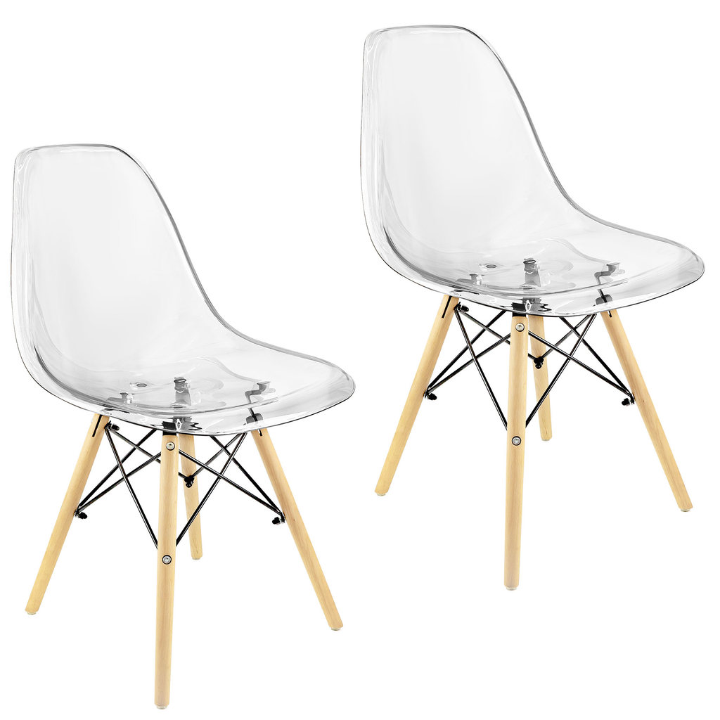 Kit 2 Cadeiras Charles Eames Cristal Eiffel Wood Designer Transparente