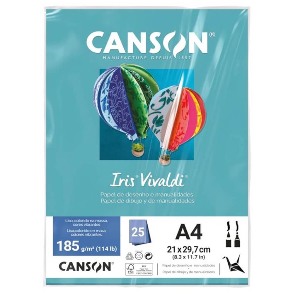 Papel Iris Vivaldi A4 25 Folhas 185g AZUL TURQUESA - Canson
