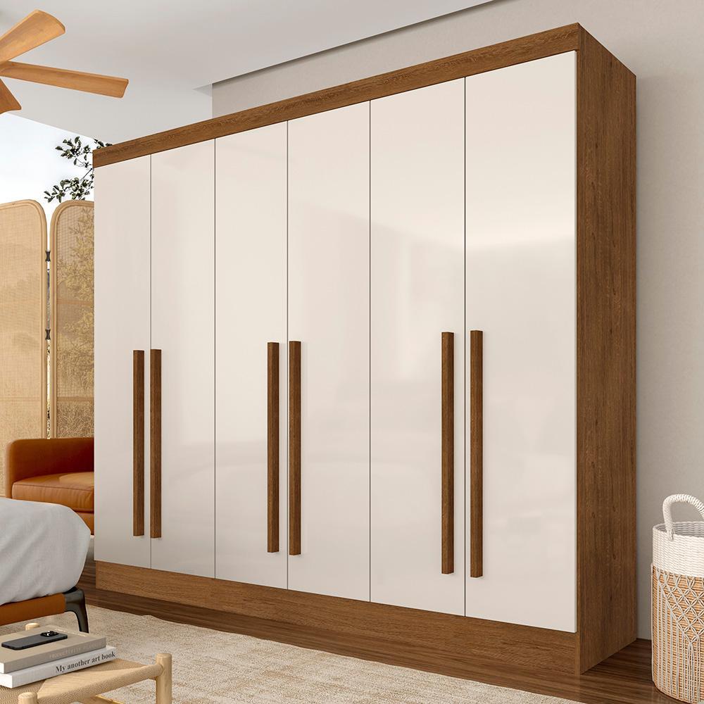 Guarda Roupa Casal 6 Portas 2 Gavetas Ester Freijó/off Premium - M.a em Oferta na Shopee