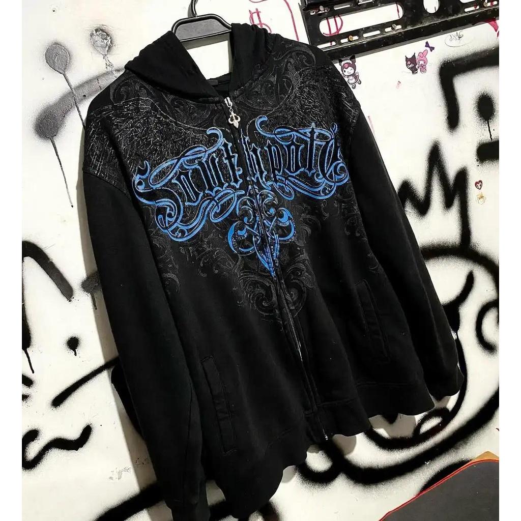 Aflicção Moda Zíper Moletom Com Capuz Masculino 2000s Rua Harajuku Hip Hop Casal Casual Solto Streetwear