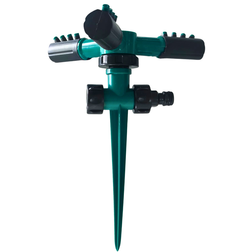 Aspersor Irrigador 360° Automatico Giratorio 12 Jatos Espeto Jardim Gramado Mangueira Engate Rapido Pulverizador