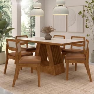 Mesa Santiago Com 6 Cadeiras Sextavada Frei/off/corino Caramelo - M.a em Oferta na Shopee