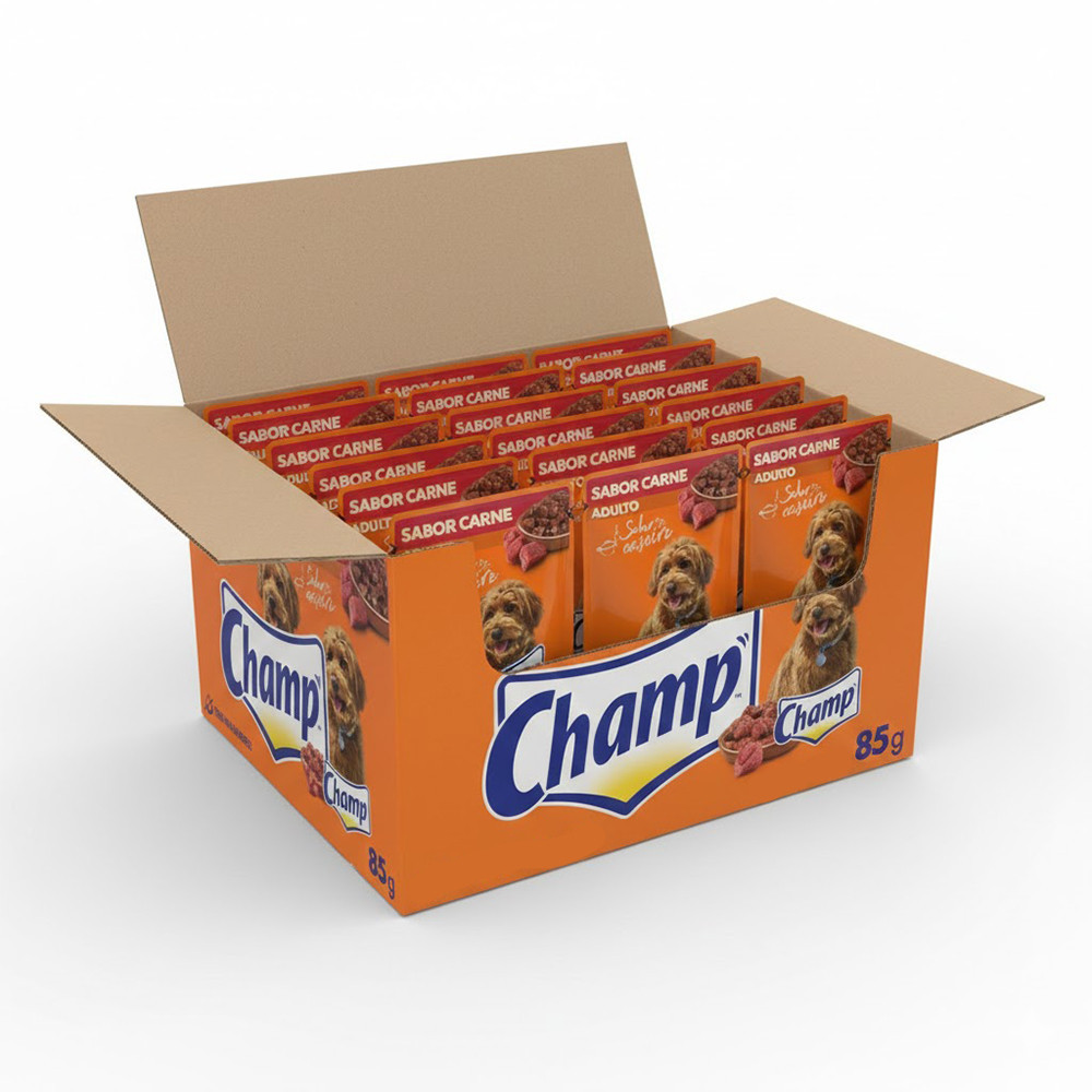 Ração Úmida Champ Sachê Cães Adultos Sabor Caseiro Carne - 40 Unidades de 85g