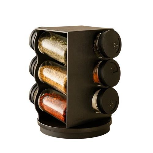 Porta Condimentos Giratório Plástico Preto Com Seis Potes Capacidade 80ml Organizador Cozinha Prático