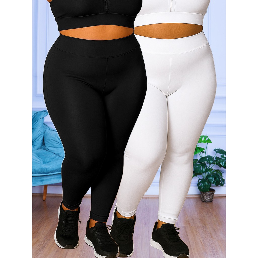Kit 2 Calça Legging Leg Plus Size Fitness Treinos Suplex Zero Transparência