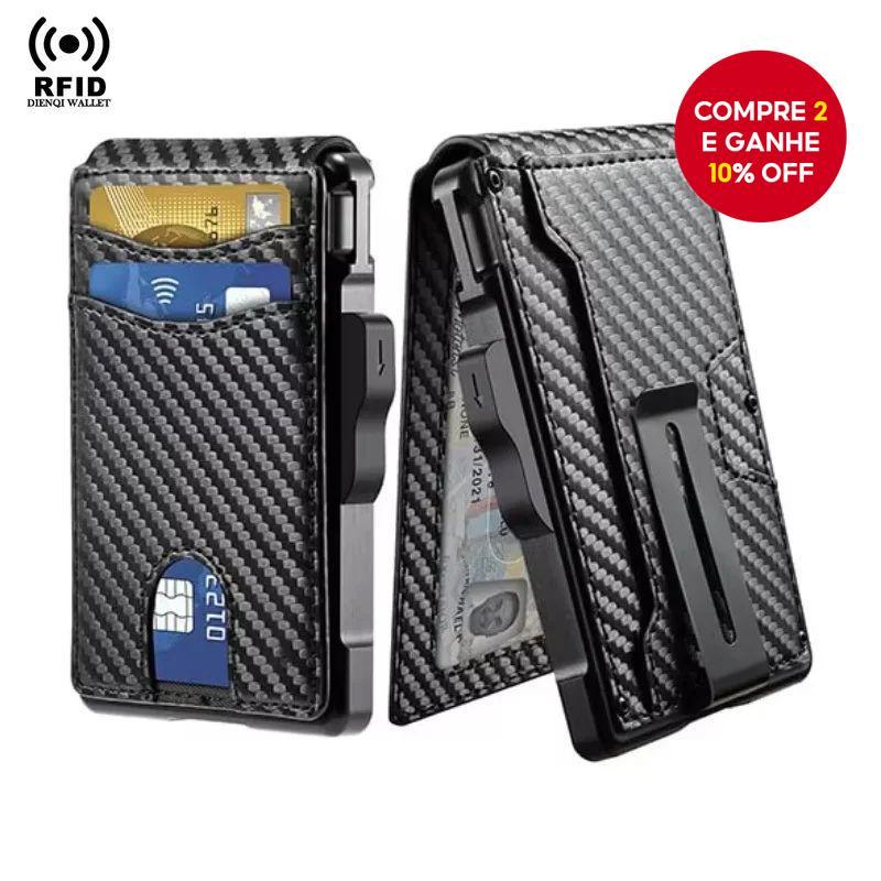  Carteira Masculina Pop-Up com Bloqueio RFID e Clipe de Dinheiro de Metal de Luxo – Porta-Cartões Minimalista