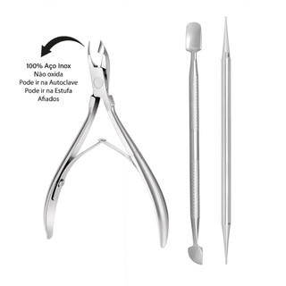 Kit Manicure Profissional Alicate Cutícula Espátula Palito Aço Inox Completo