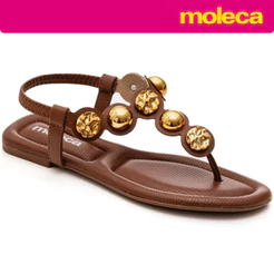 Sandália Feminina Moleca Rasteira Esferas Douradas Elástico Original