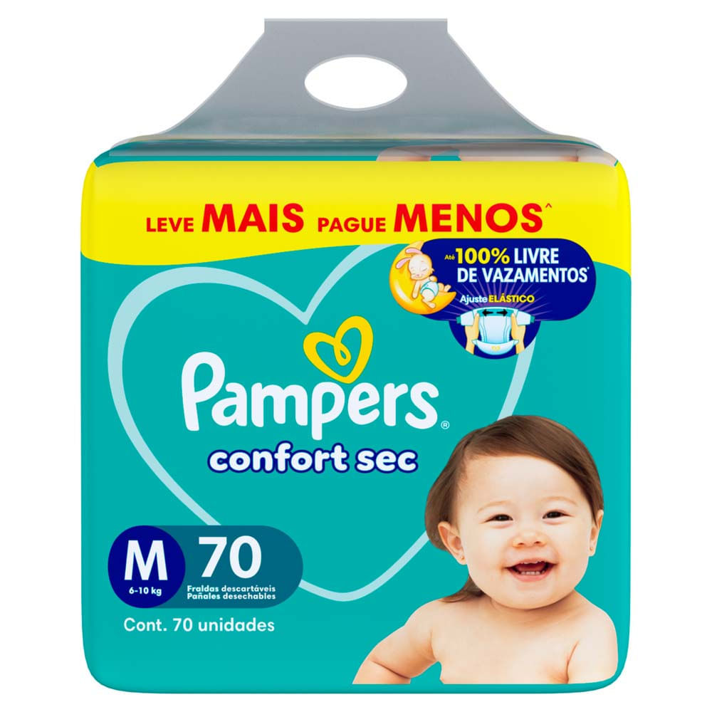 Fralda Pampers Confort Sec Tamanho M 70 Unidades Descartáveis em Oferta na Shopee