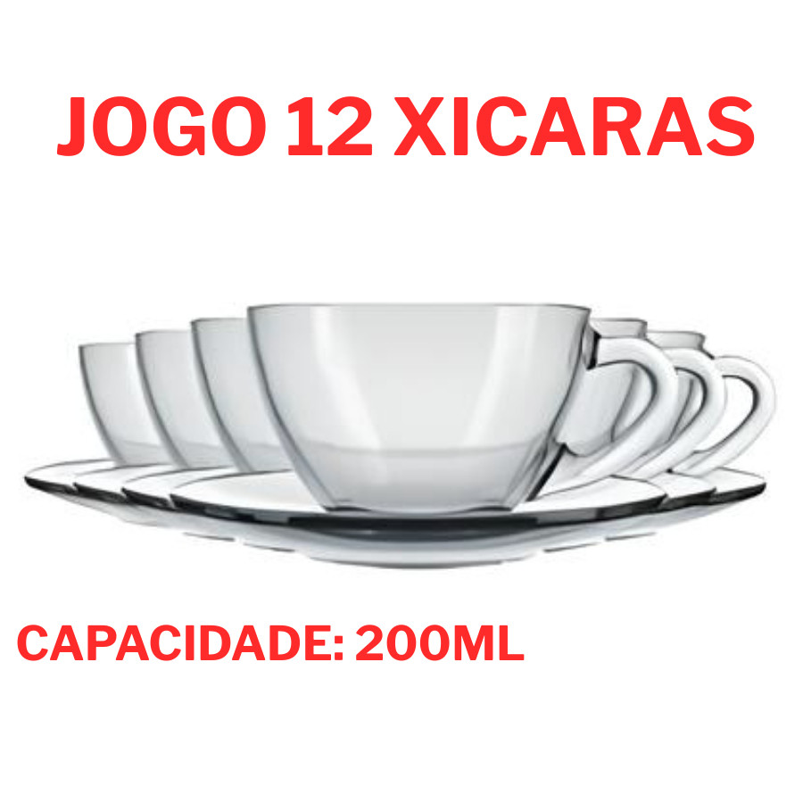 Jogo 12 Xicaras Veneza 200ML Vidro Resistente Para Cafe Chá Bebidas Pequena Elegante em Oferta na Shopee