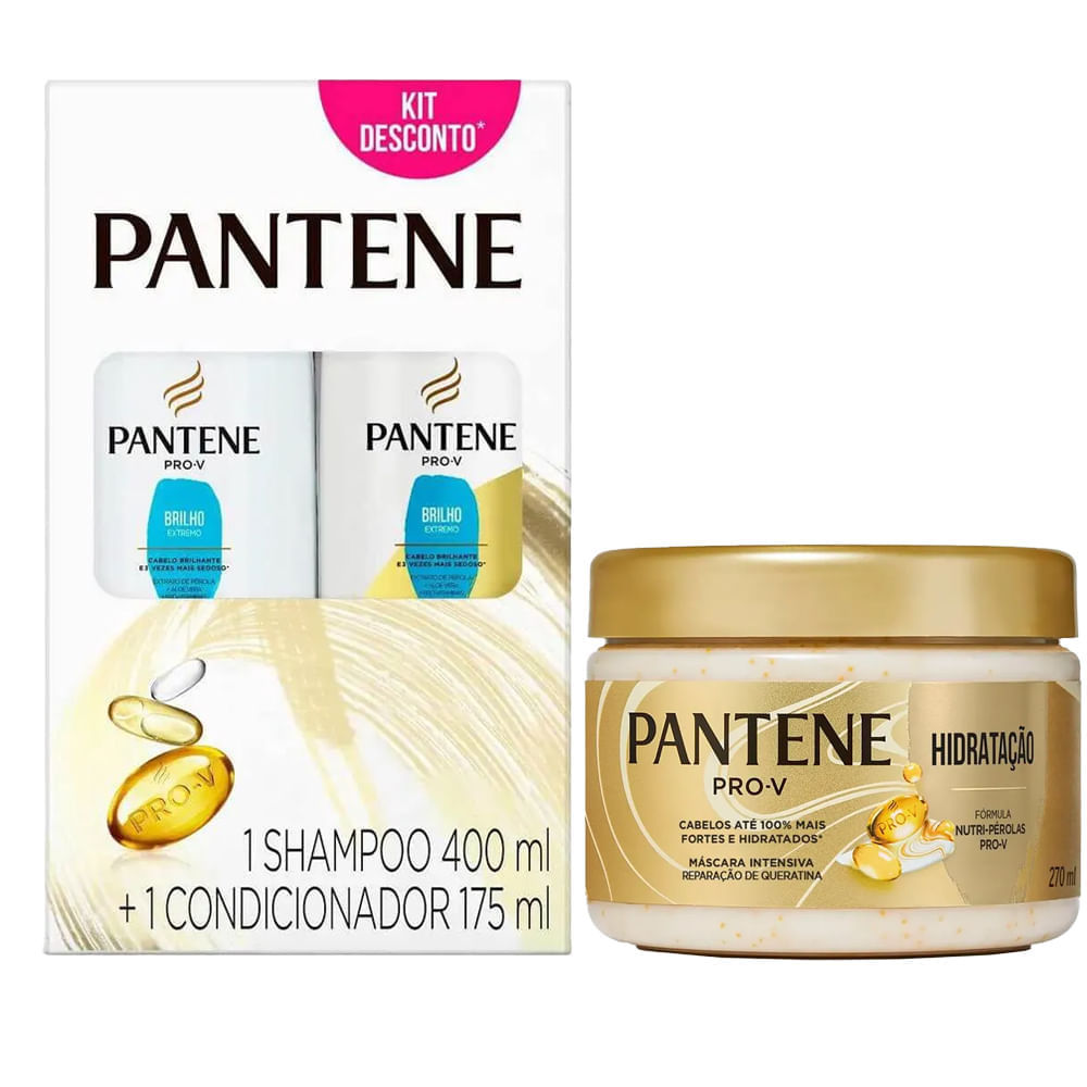 Kit Pantene Brilho Extremo Shampoo 400ml+ Condicionador 175ml + Máscara Capilar 