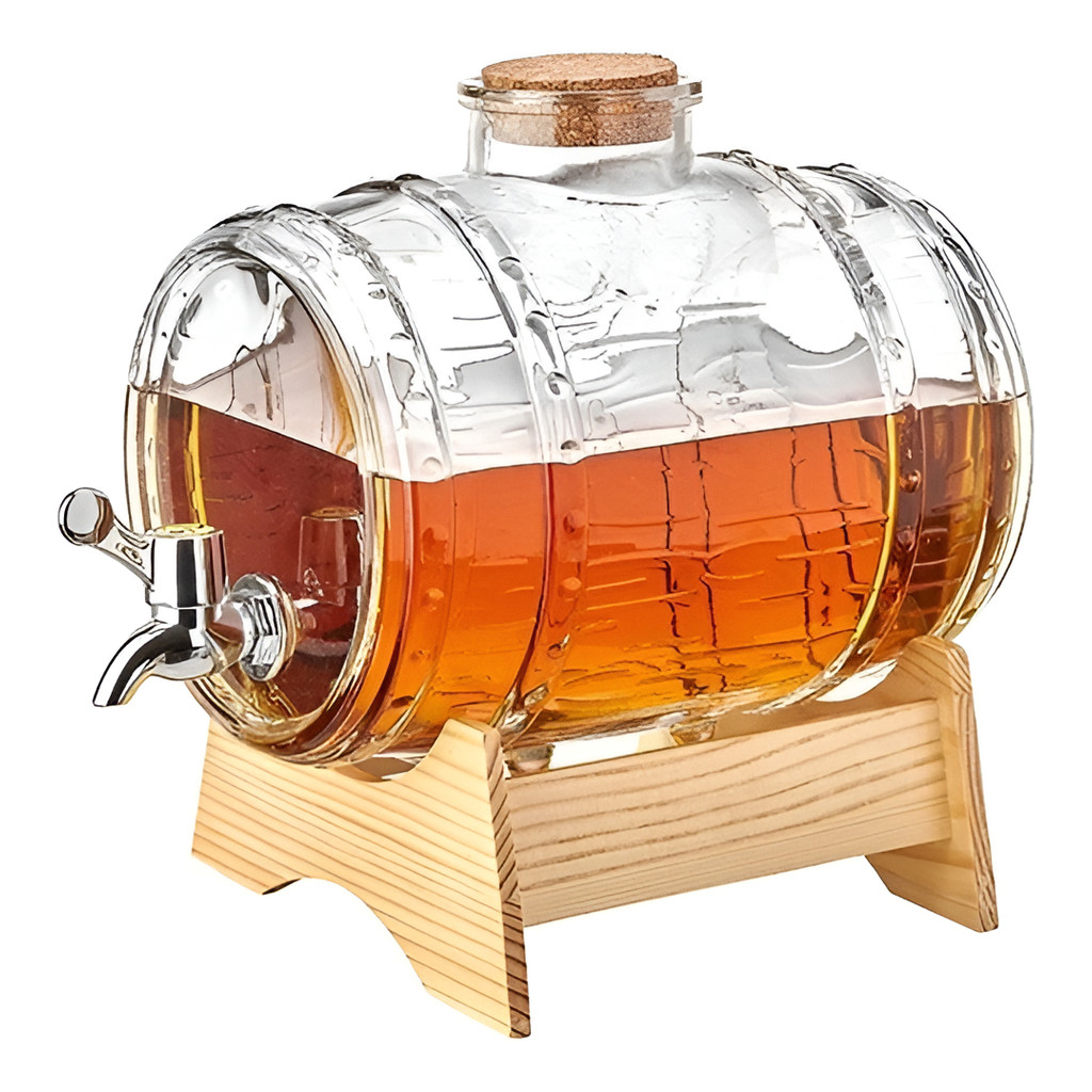 Barril Para Cachaça de Vidro Com Suporte de Madeira Luxo 3 Litros Haüskraft