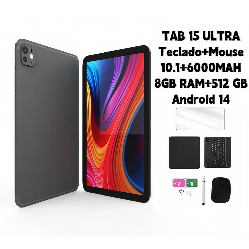 Tablet 15 ultra Android 14 6000mah 10.1 8GB+512GB Wifi com chip , Teclado+Mouse+capa  Câmera 8+13MP